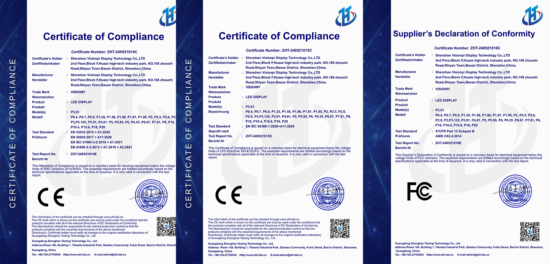 CE FCC certificate led display