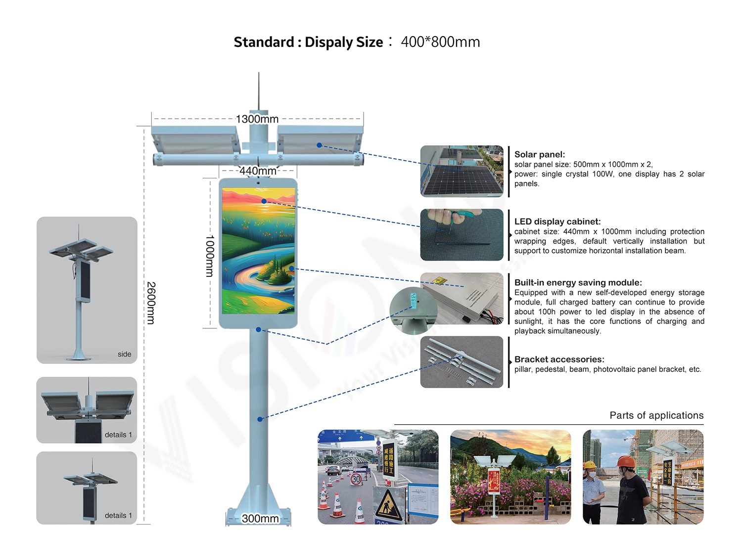 standard size soloar power led display outdoor