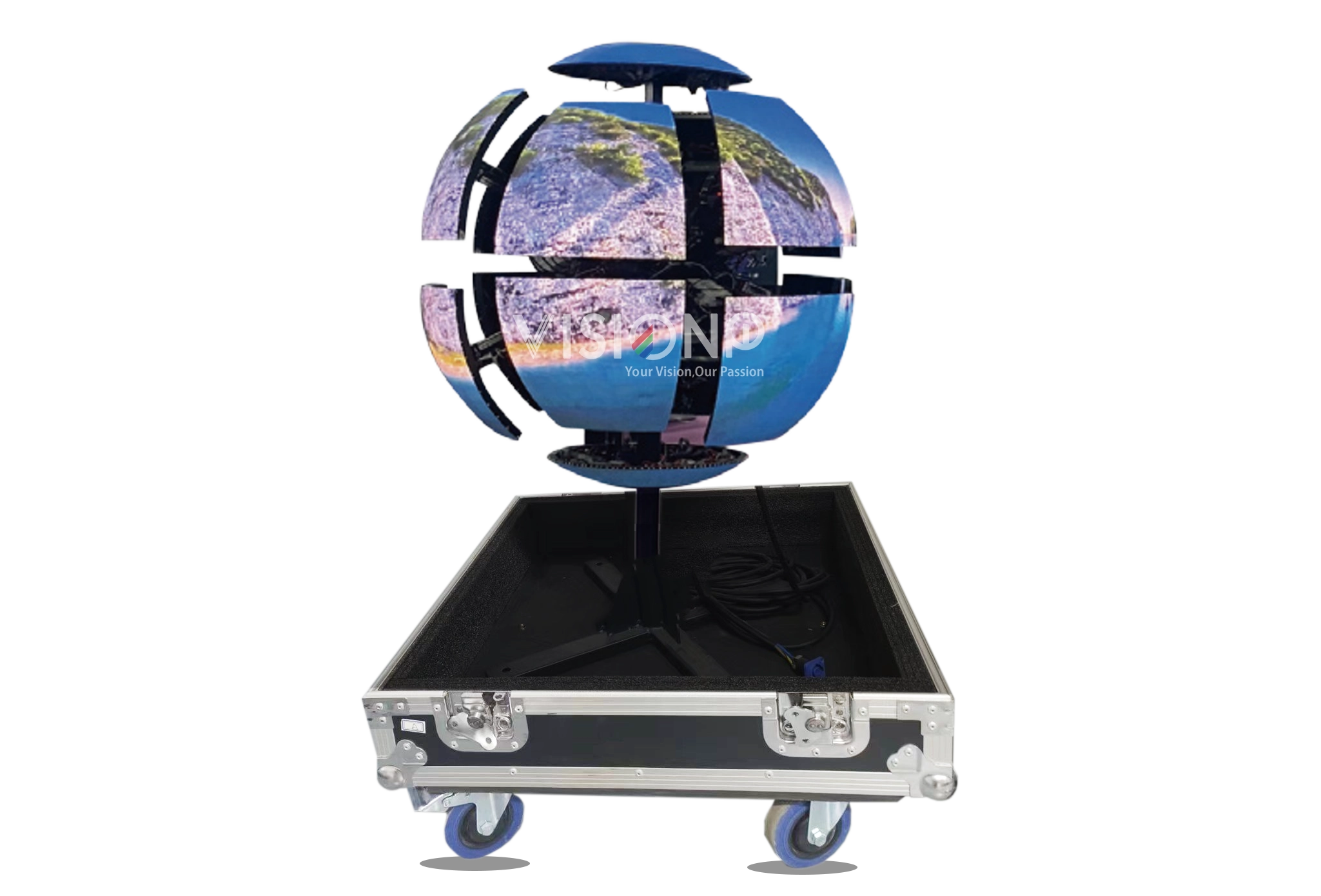 flight case kinetic led sphere display rental webp