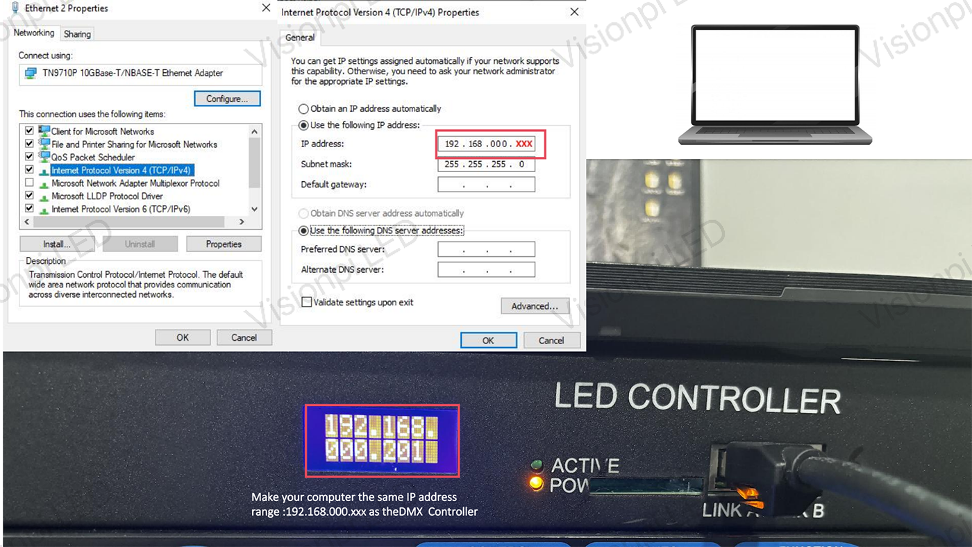 Kinetic led display dmx ip address pining