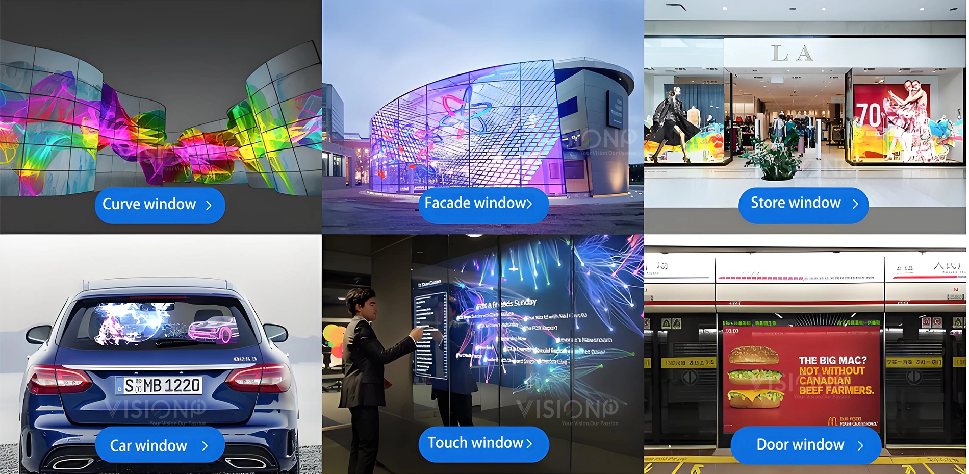 adhisive transparent window led film display applications