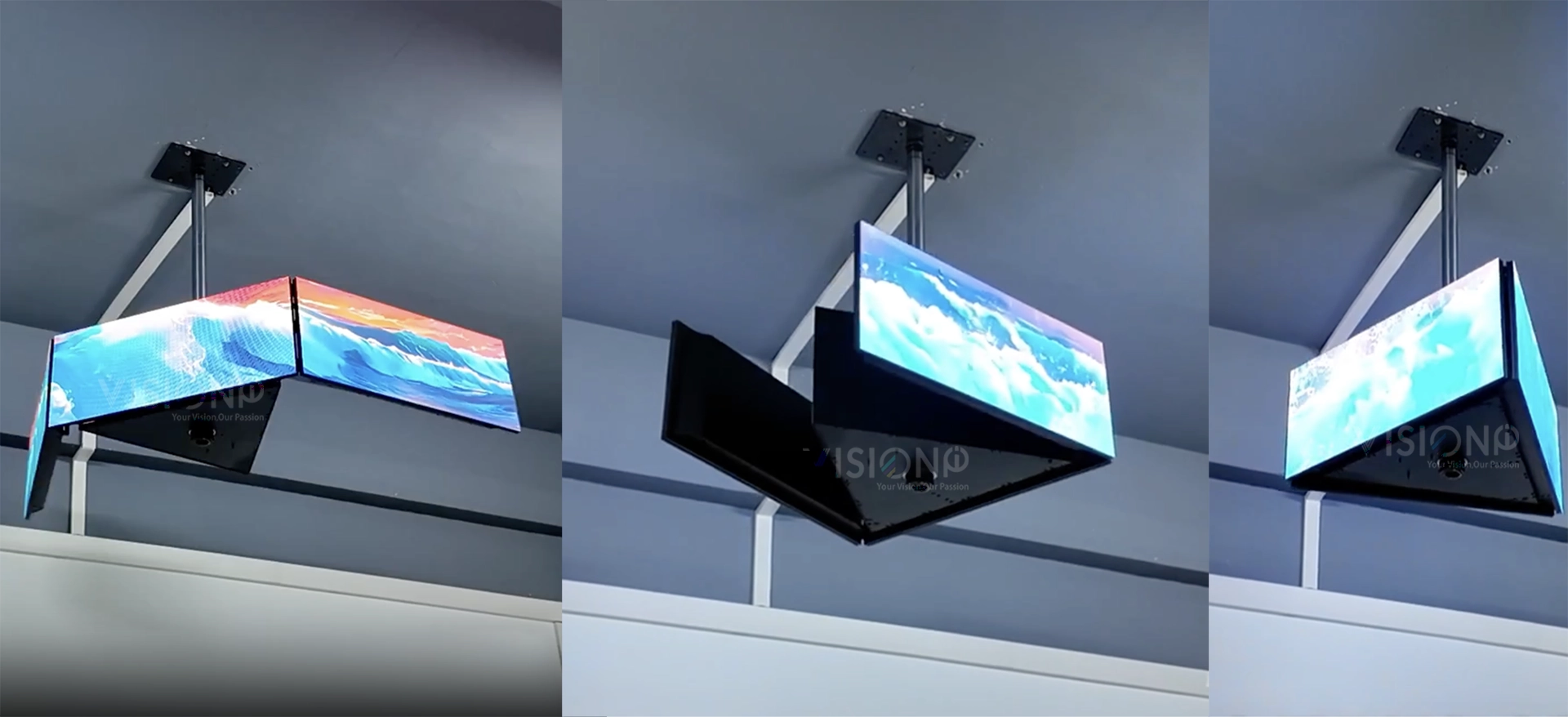 foldable and spining rotating led display hanging