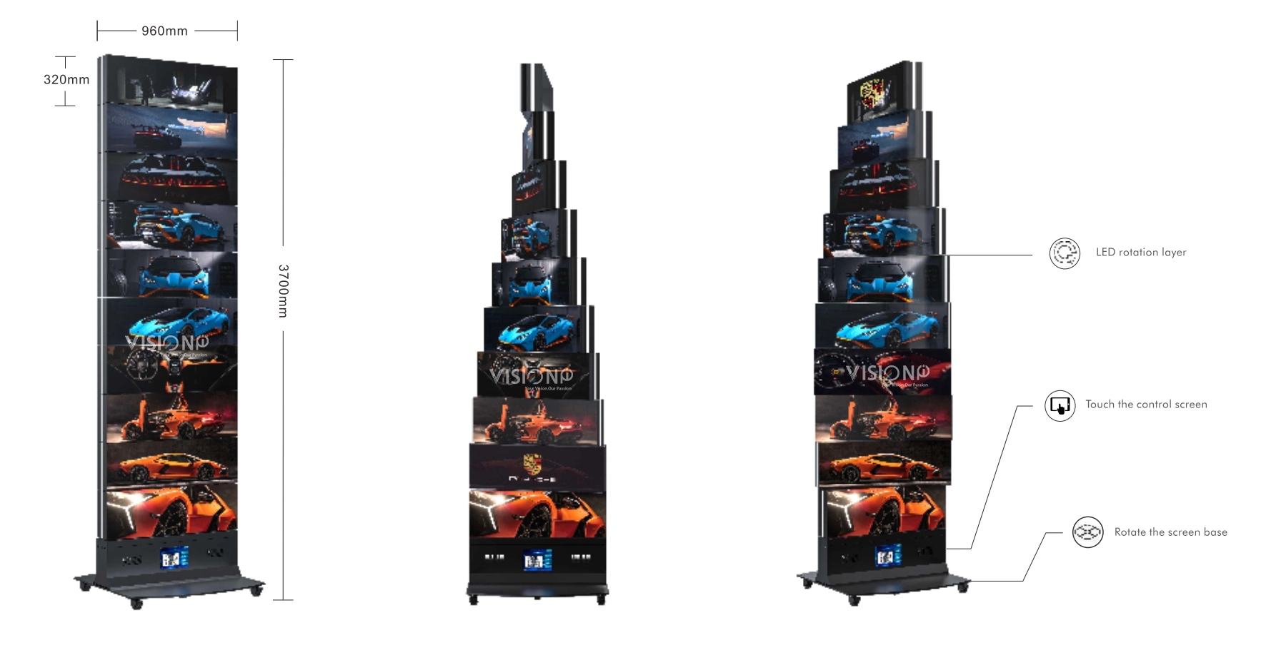 rotating robotic led display kinetic spinning led screen 10 layers