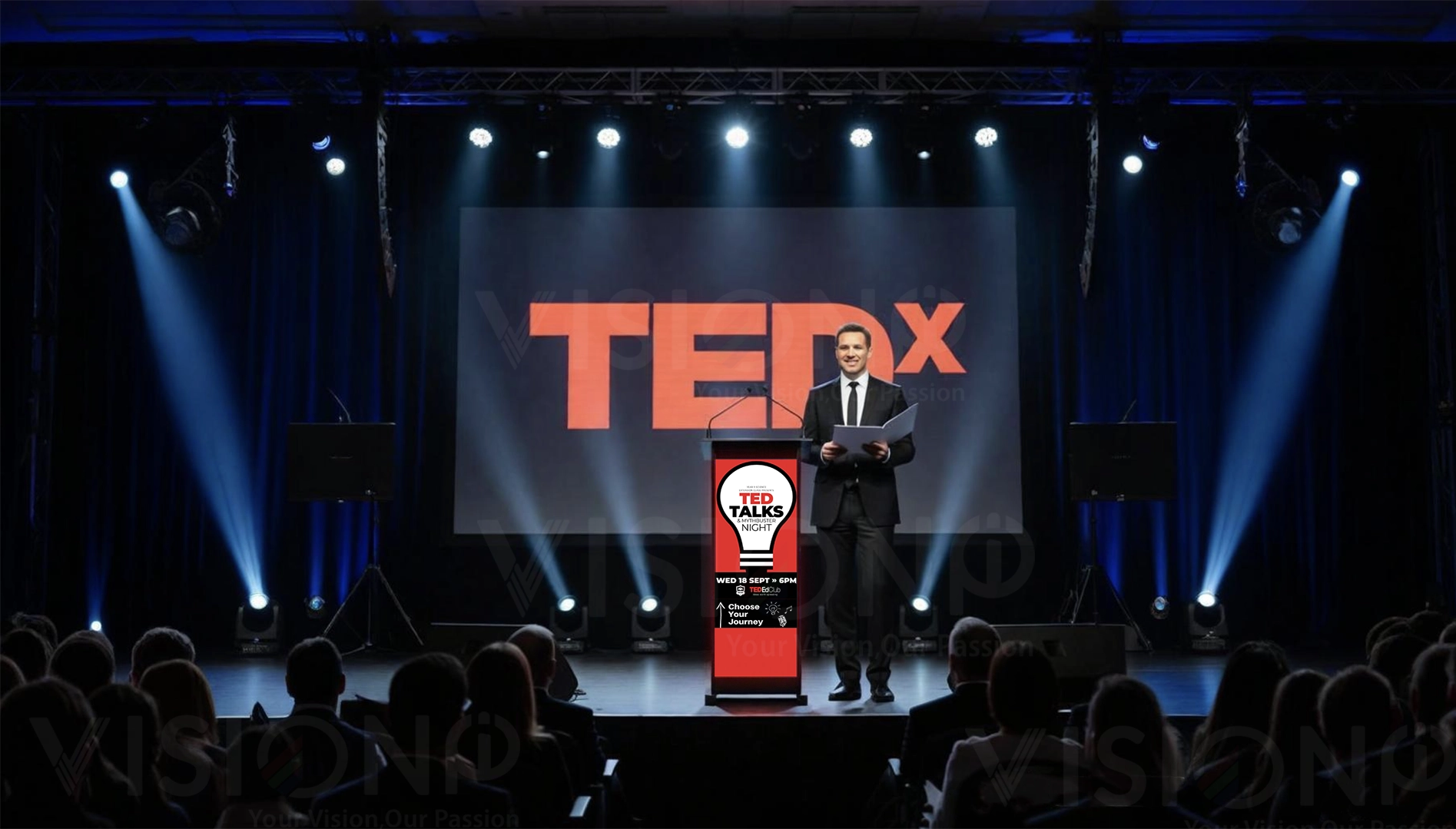 led display podium in ted talk speech