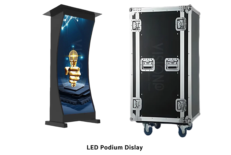 led podium display easy to transport flight case