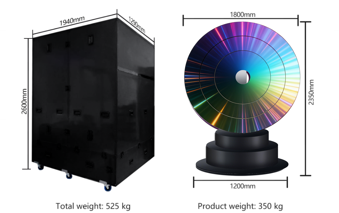 circular rotating led display package size and weight