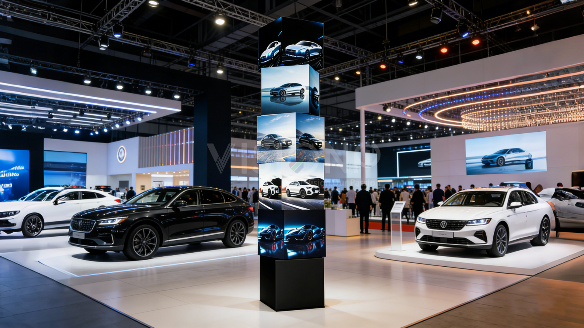 led cube display rotating kinetic for trade show car show