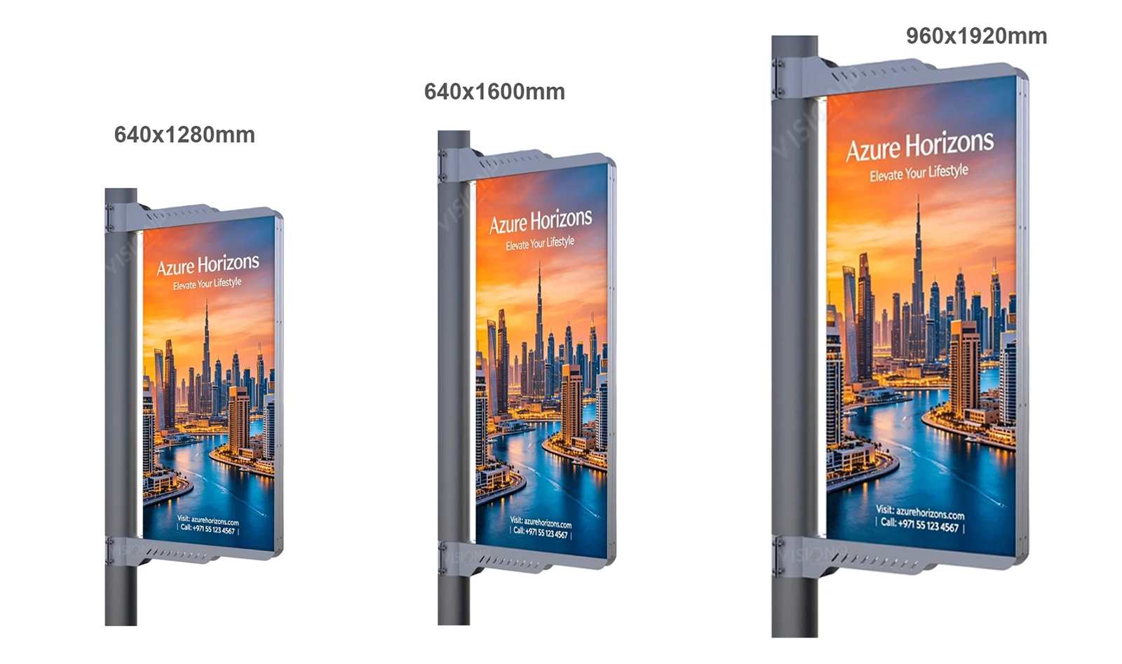 Outdoor LED display mounted on street light pole, customizable screen size for street advertising