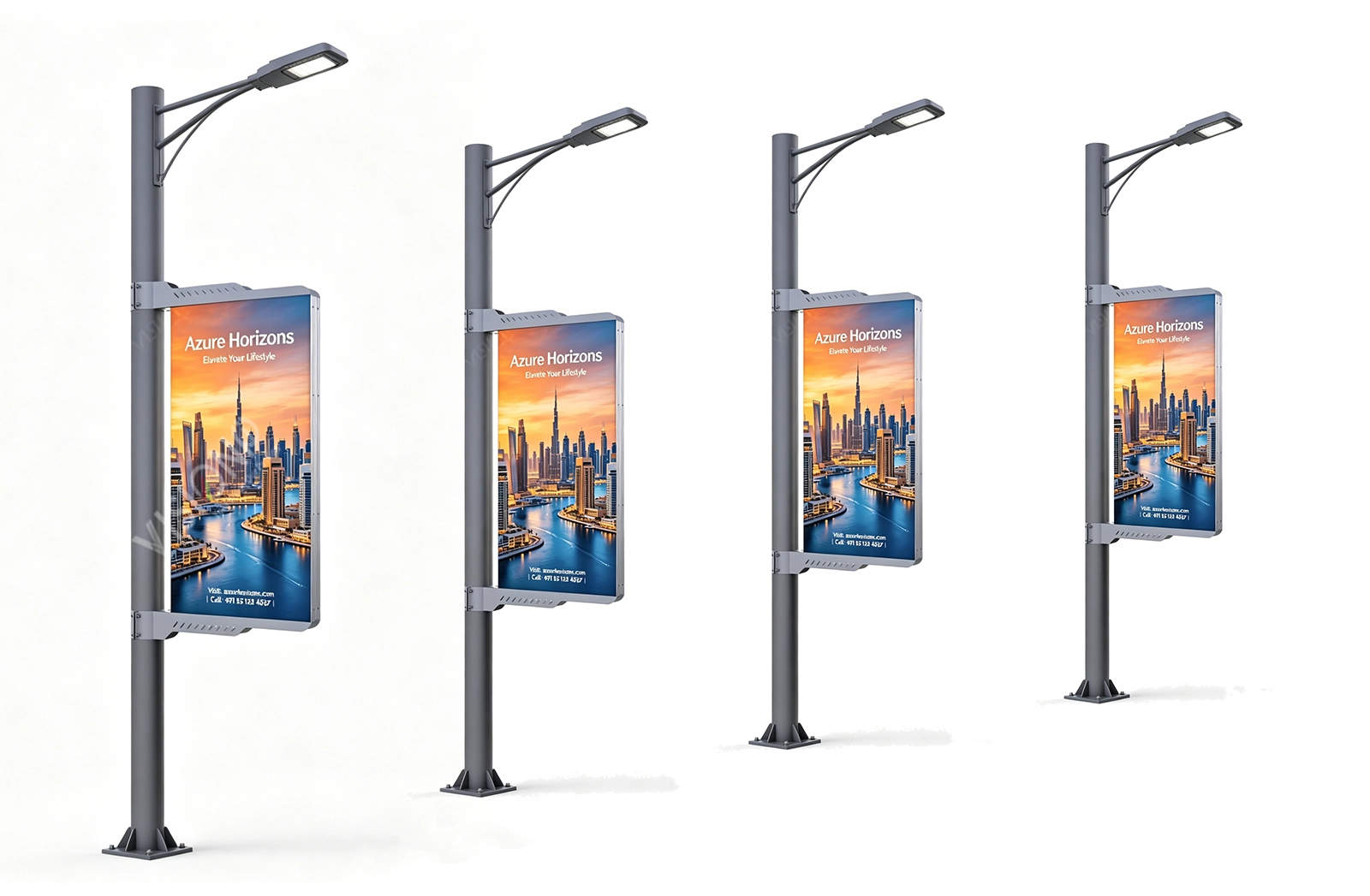 Outdoor street light pole LED display for DOOH advertising installed on Dubai urban road, high brightness waterproof lamp post digital screen
