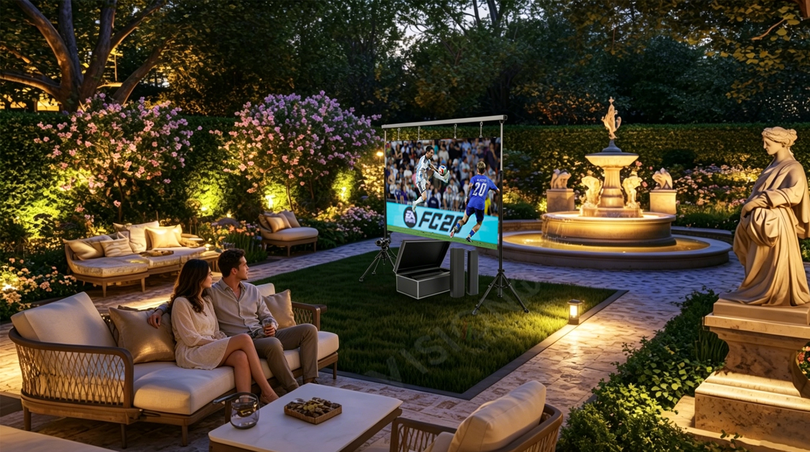 Portable HD rollable backyard outdoor LED display, waterproof retractable LED screen with tripod stand, compact storage for garden party outdoor cinema