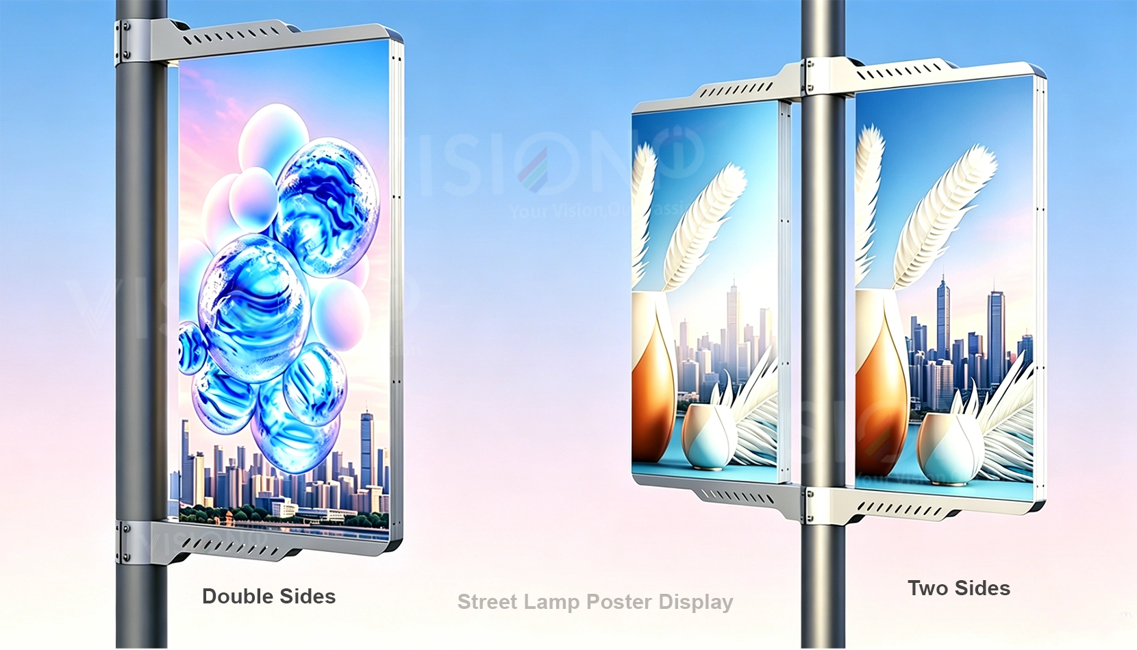 Street light LED poster screen, double-sided display, aluminum integrated heat sink structure, high temperature resistant outdoor advertising LED display