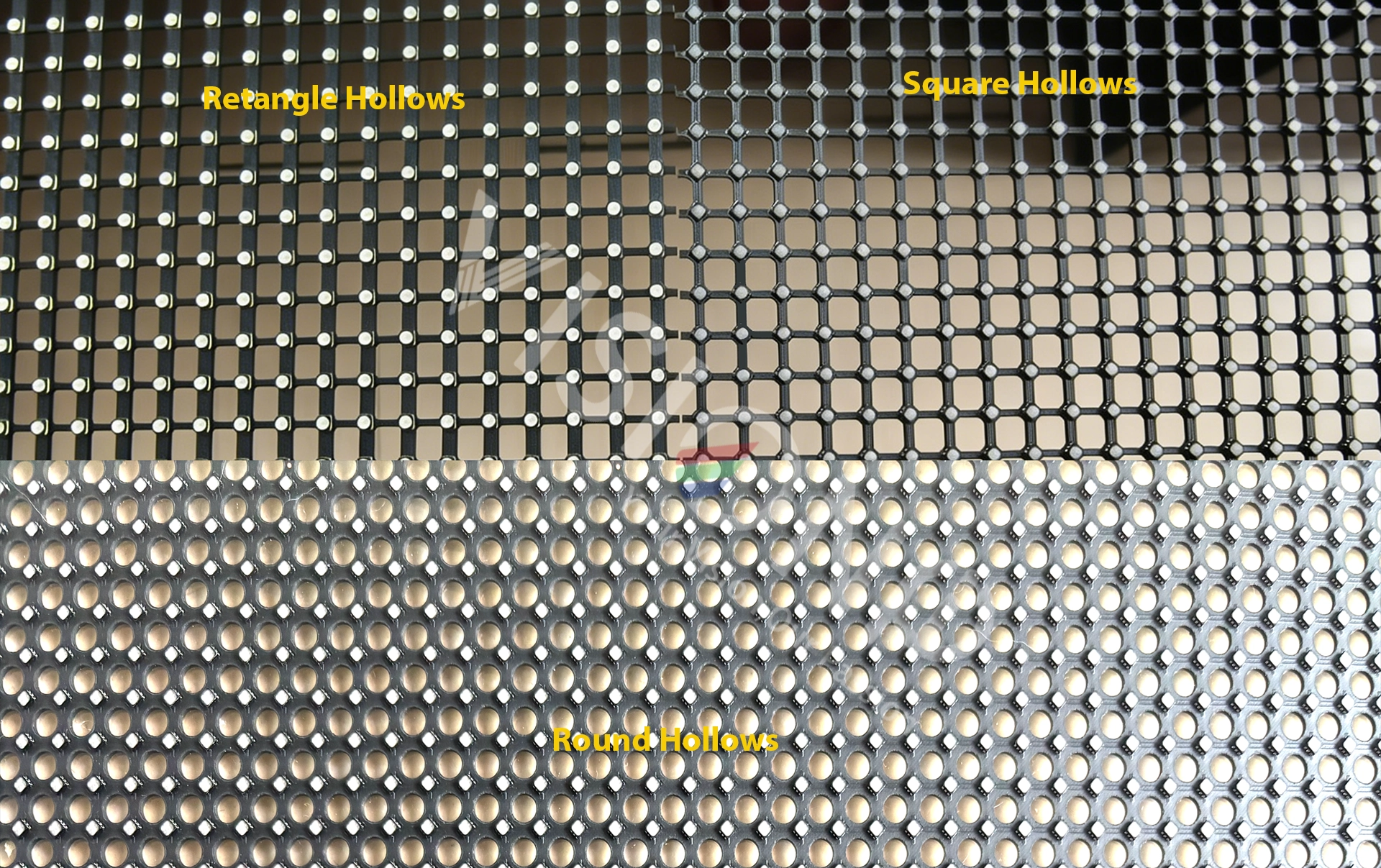 retangle hollows vs square hollows vs round hollows holographic transparent led display