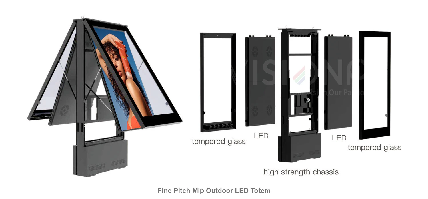 Fine pitch outdoor LED totem Mupi display, P1.25 P1.5 P1.9 small pixel pitch LED advertising screen