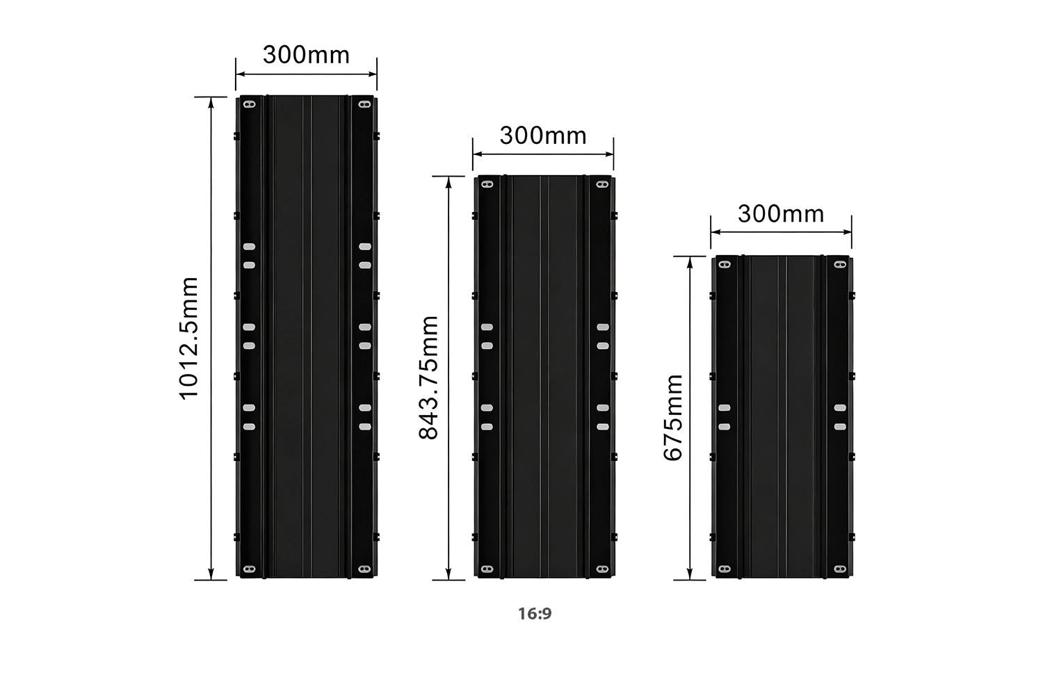 Flexible LED display, 16-9 die-cast aluminum cabinet. Multiple sizes available- 300×675 mm, 300×843.75 mm, 300×1012.5 mm