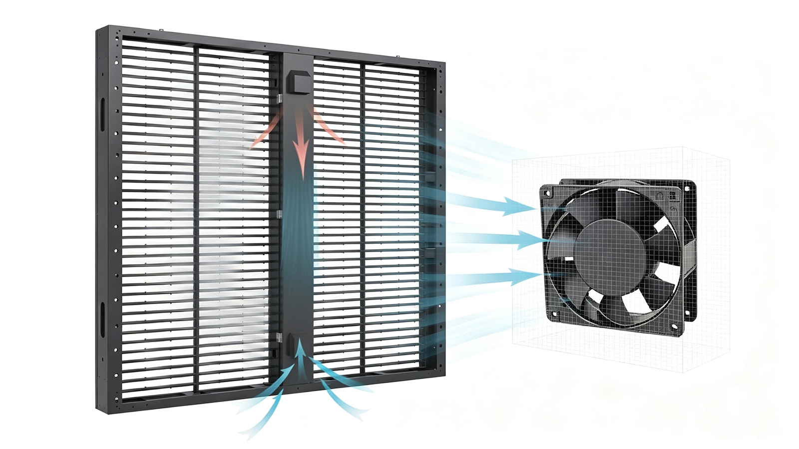 heat disipation outdoor led mesh with fans