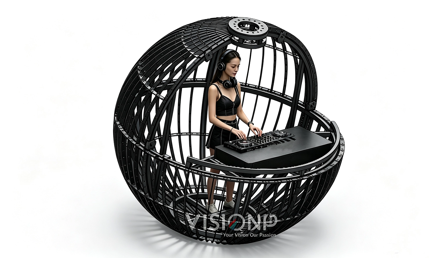 stage transparent led sphere with dj inside, spherical dj booth truss structure